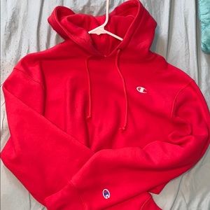 cropped red champion hoodie